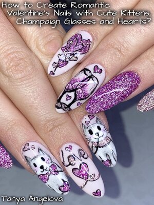 cover image of How to Create Romantic Valentine's Nails with Cute Kittens, Champaign Glasses and Hearts?